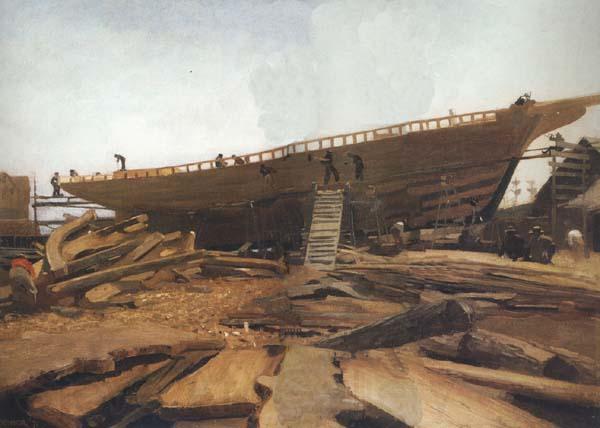 Winslow Homer Shipbuilding at Gloucester (mk44) France oil painting art
